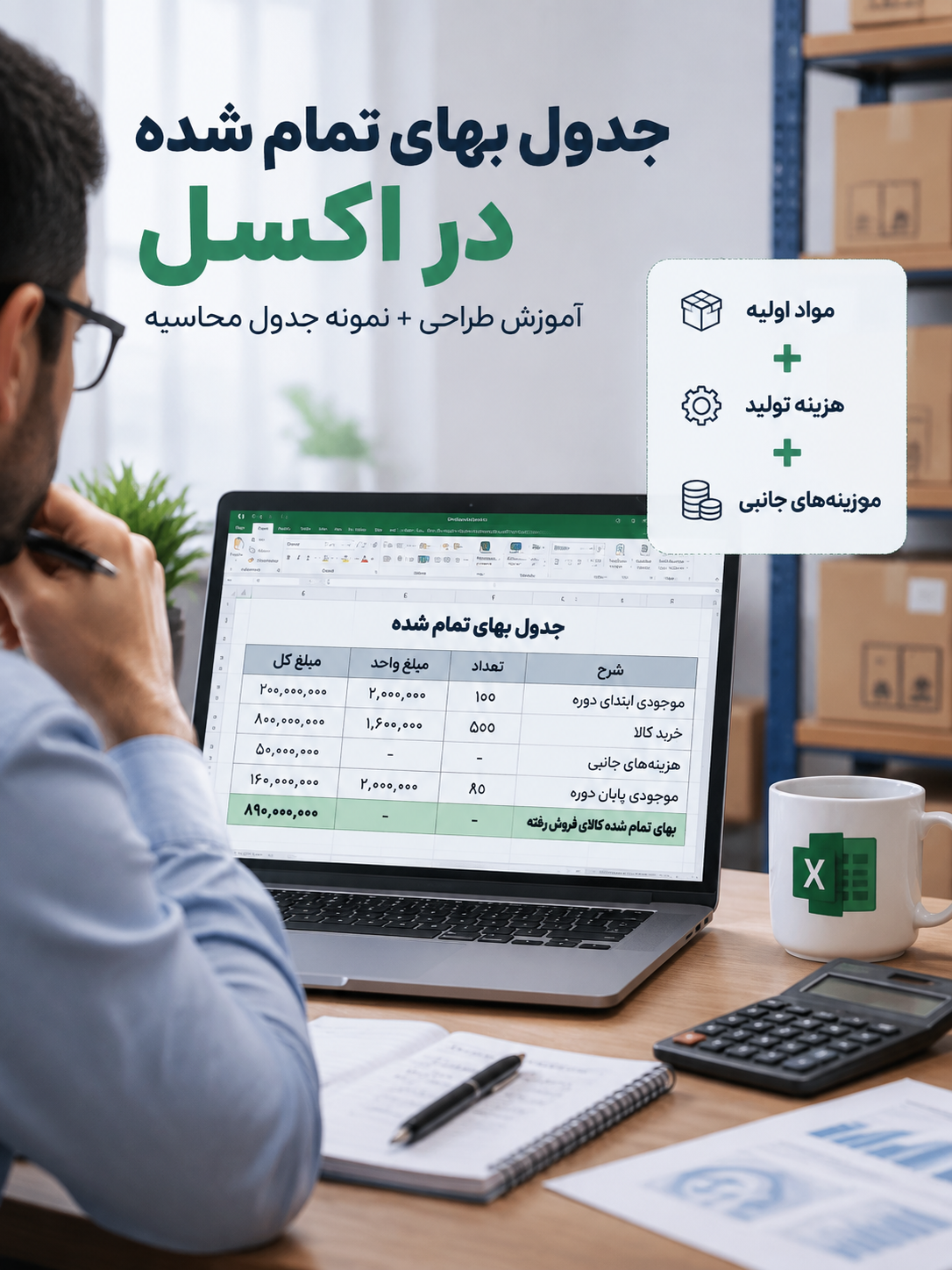 جدول بهای تمام شده در اکسل